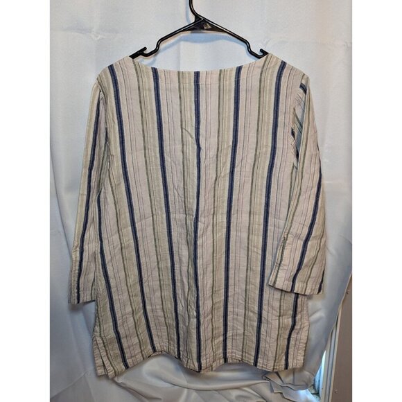 TOMMY BAHAMA Women's L Multicolor Metallic Striped Linen Blend Lace Up Tunic Top - Picture 9 of 14